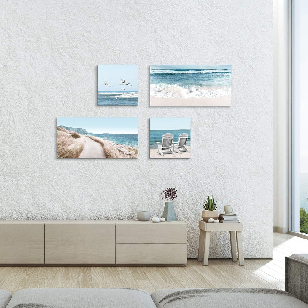 Coastal Chairs & Seagulls Canvas Wall Art Painting Print, 2 Panels E515659