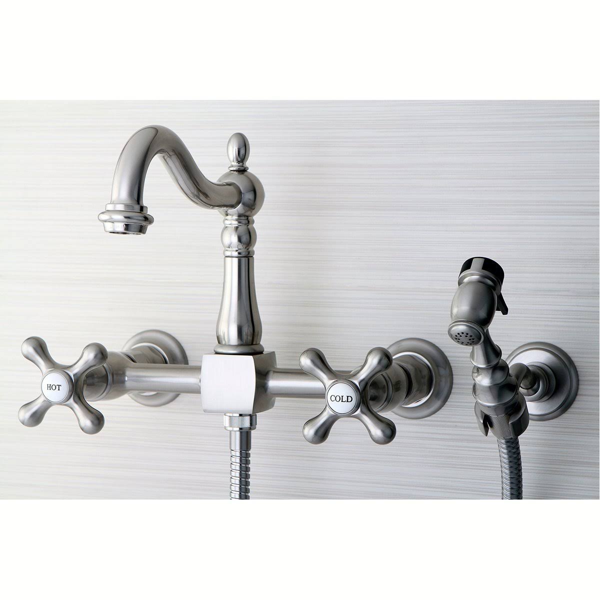 Polished Nickel Wall Mount Bridge Kitchen Faucet with Brass Sprayer S844130
