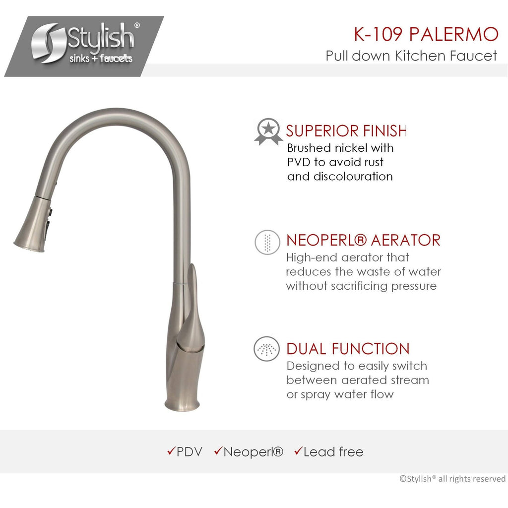 Brushed Nickel Single Handle Pull Down Kitchen Faucet J3358