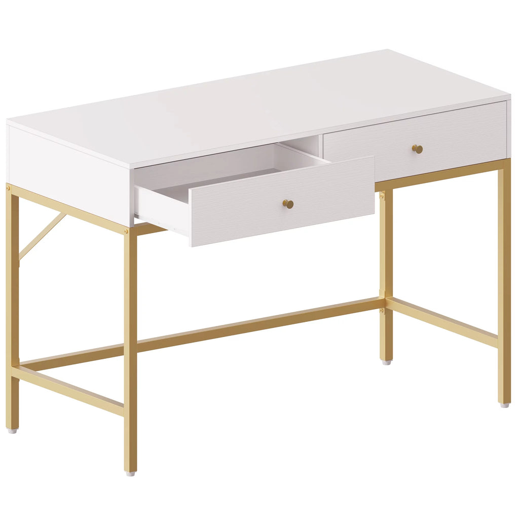 White and Gold Vanity Desk with Drawers B722425
