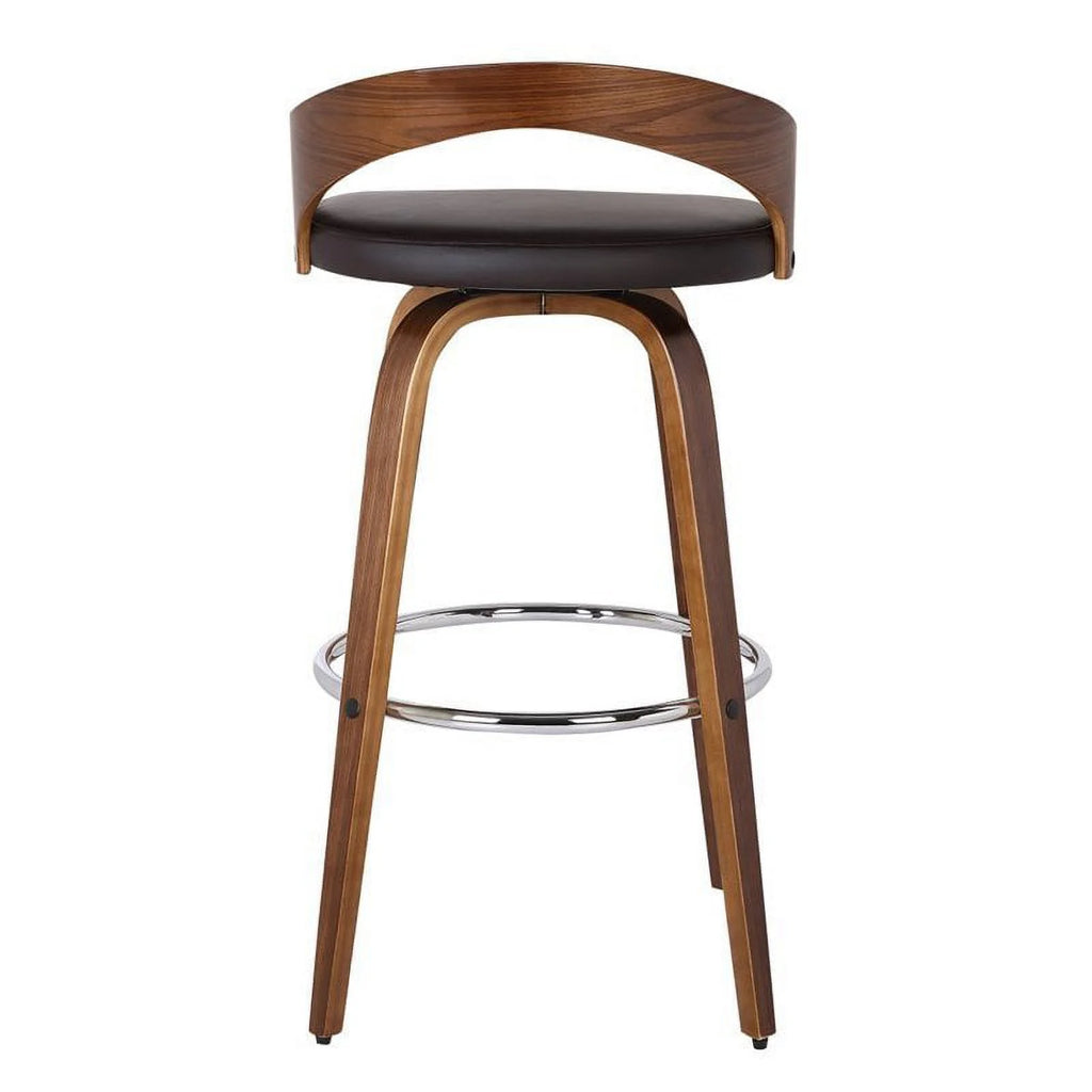 26" Faux Leather Wood Counter Stool in Brown/Walnut T453