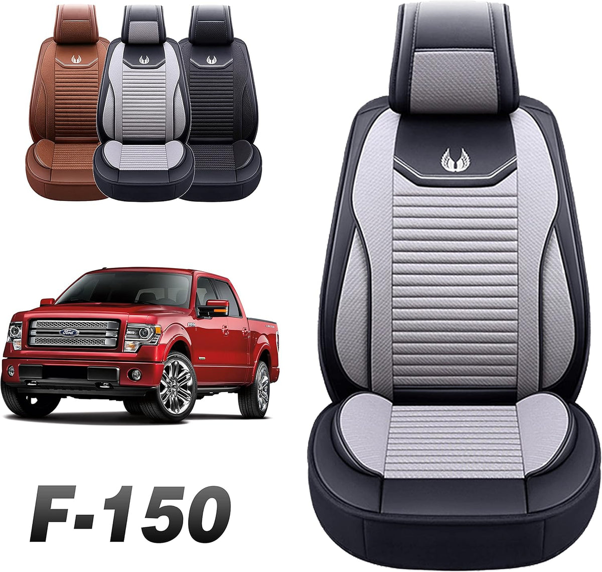 Gray Fabric Seat Covers for Ford F-150 F-250 F350 Front Pair S6400