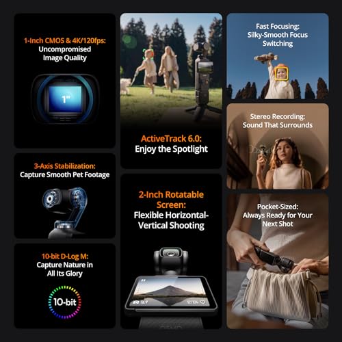 Vlogging Camera with 1'' CMOS & 4K/120fps Video, 3-Axis Stabilization, 2" Rotatable Touchscreen G6234