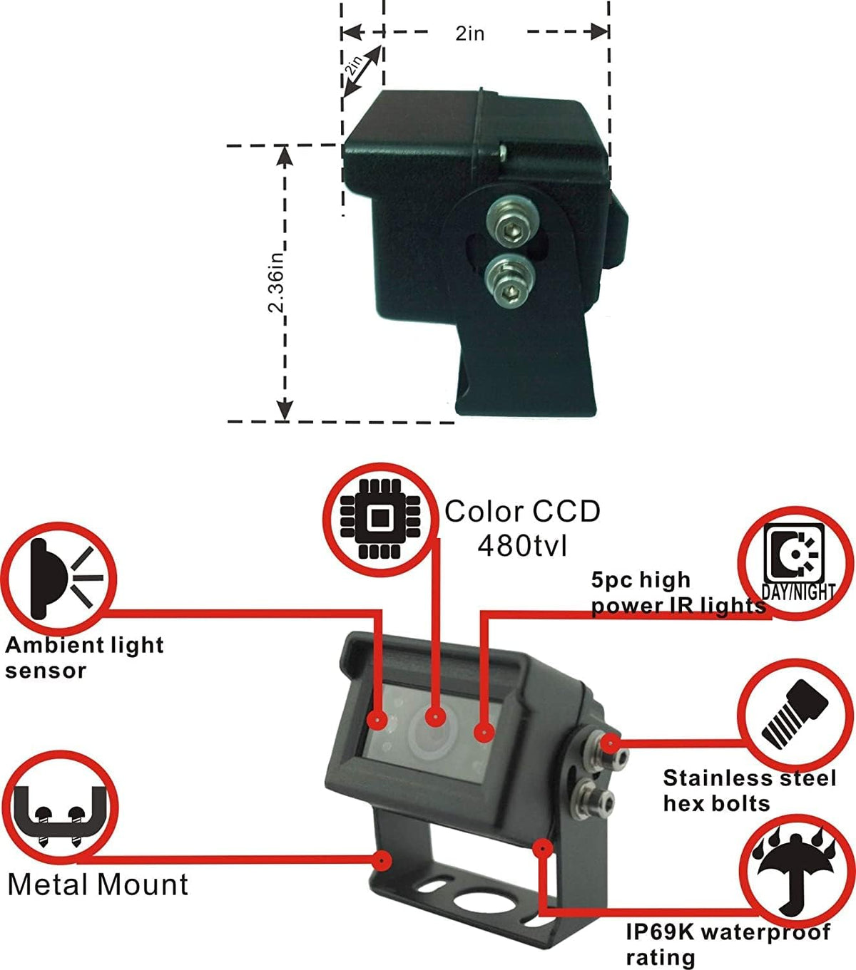 Wired Dual Backup Camera Kit, 7 LCD Monitor, IP69K Waterproof Rear View Camera B8943
