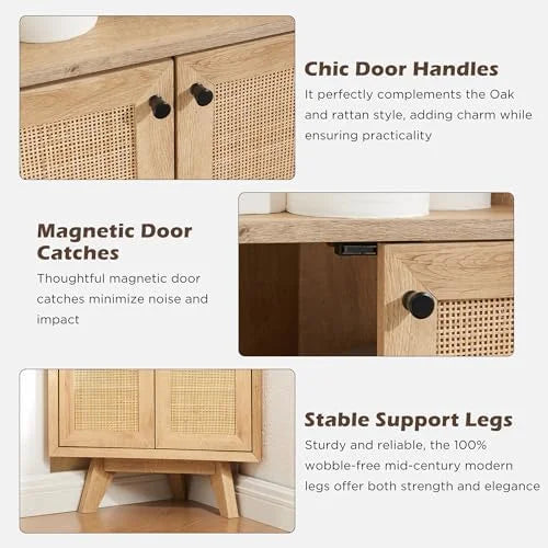 Natural Rattan Bathroom Floor Cabinet with Sliding Door & 3 Drawers J2129