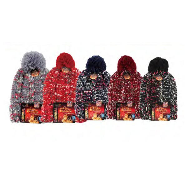 Thermal Knit Hat with Pom Pom Assorted Color Case of 72 D9977