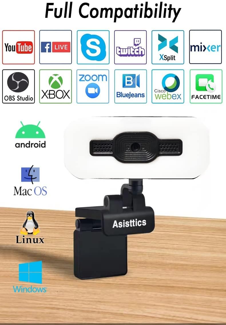 4K Webcam with Microphone and Ring Light E7918