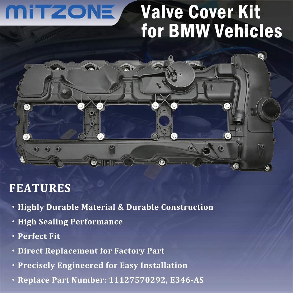 N55 Engine Valve Cover with Gasket Bolts Kit & Oil Cap U7601