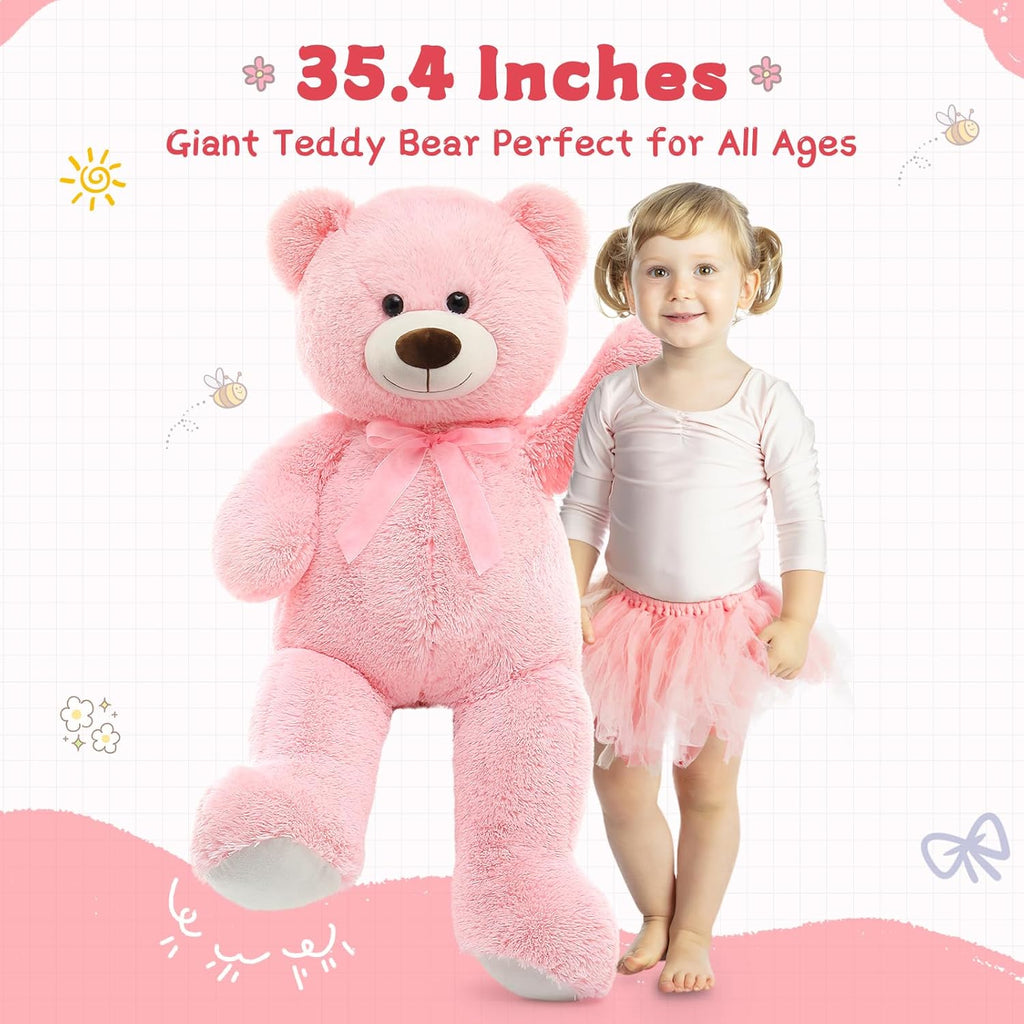 35.4'' Large Pink White Teddy Bear Plush Toy V4019