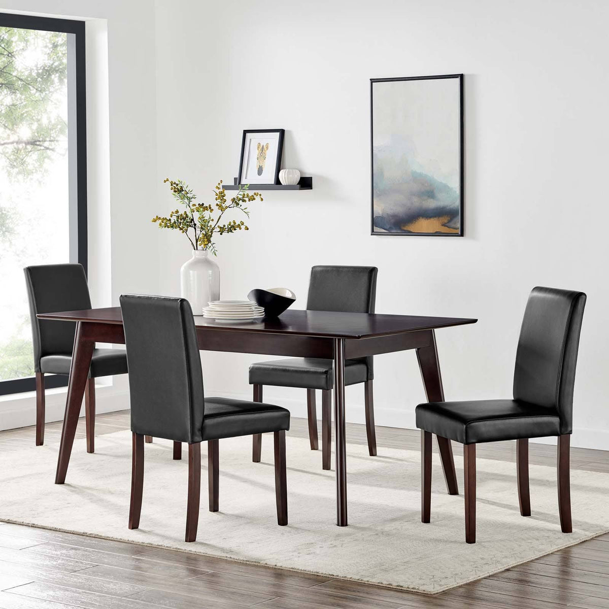 5 Piece Faux Leather Dining Set Cappuccino Black V70314