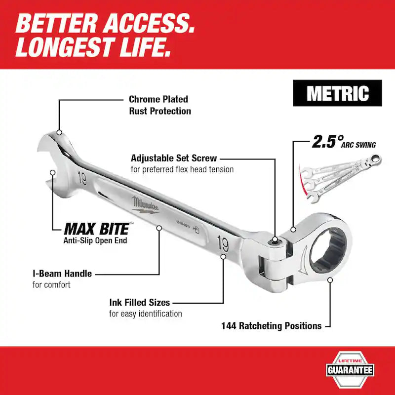 7-Piece Flex-Head Ratcheting Combination Wrench Set Metric L4767