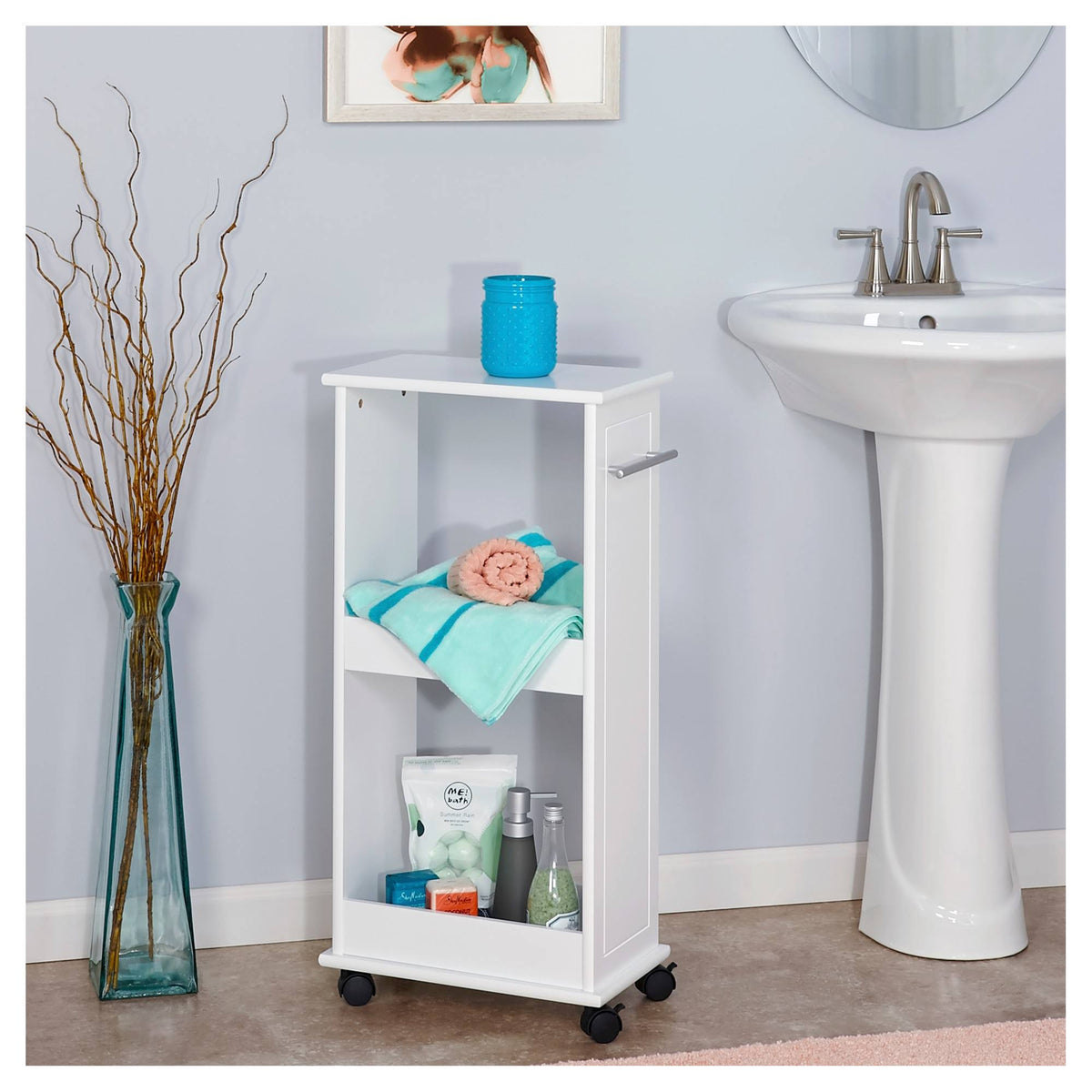 White Rolling Side Cabinet with Shelves W187360