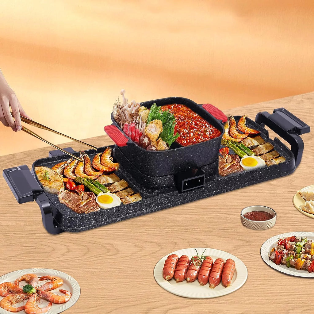 2200W 2 in 1 Detachable Electric Smokeless Grill and Hot Pot Y935956