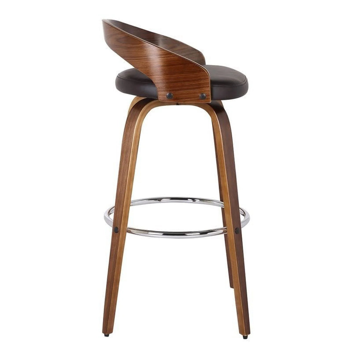 26" Faux Leather Wood Counter Stool in Brown/Walnut T453