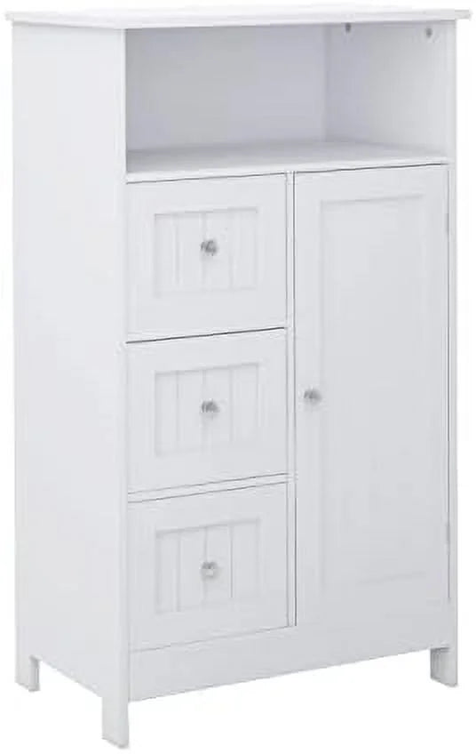 White Corner Bathroom Floor Cabinet with Door and Drawer M98636
