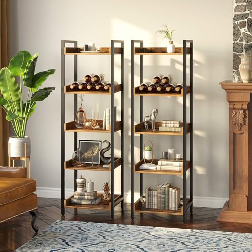 6 Tier Rustic Brown Bookshelf with 4 Hooks A284