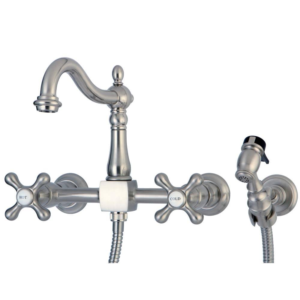 Polished Nickel Wall Mount Bridge Kitchen Faucet with Brass Sprayer S844130