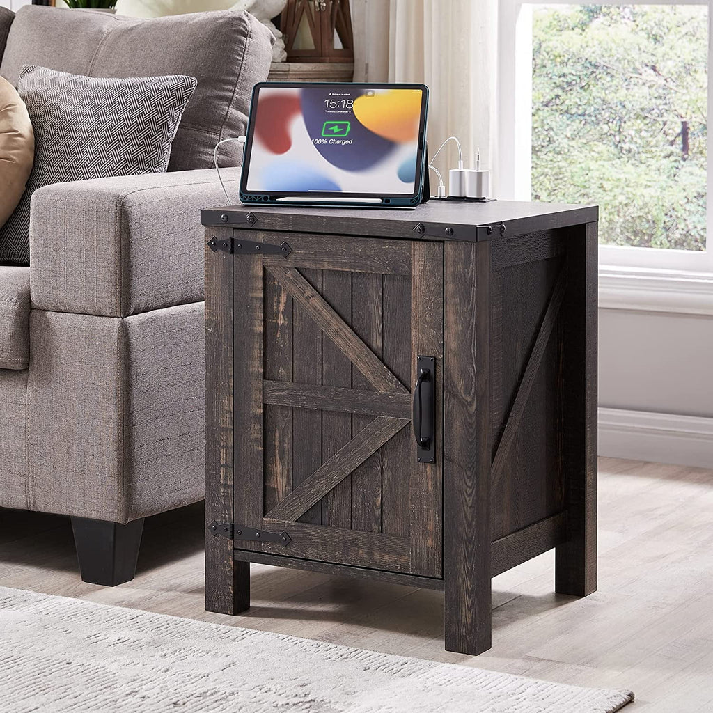 Large Wood Metal End Side Table with Charging Station V935