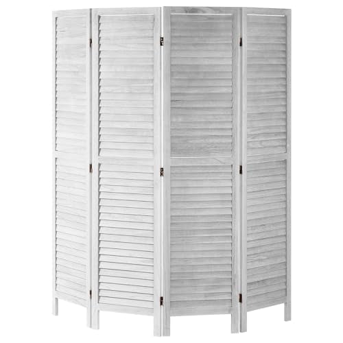 Light Grey 4 Panel Folding Wood Room Divider Q602