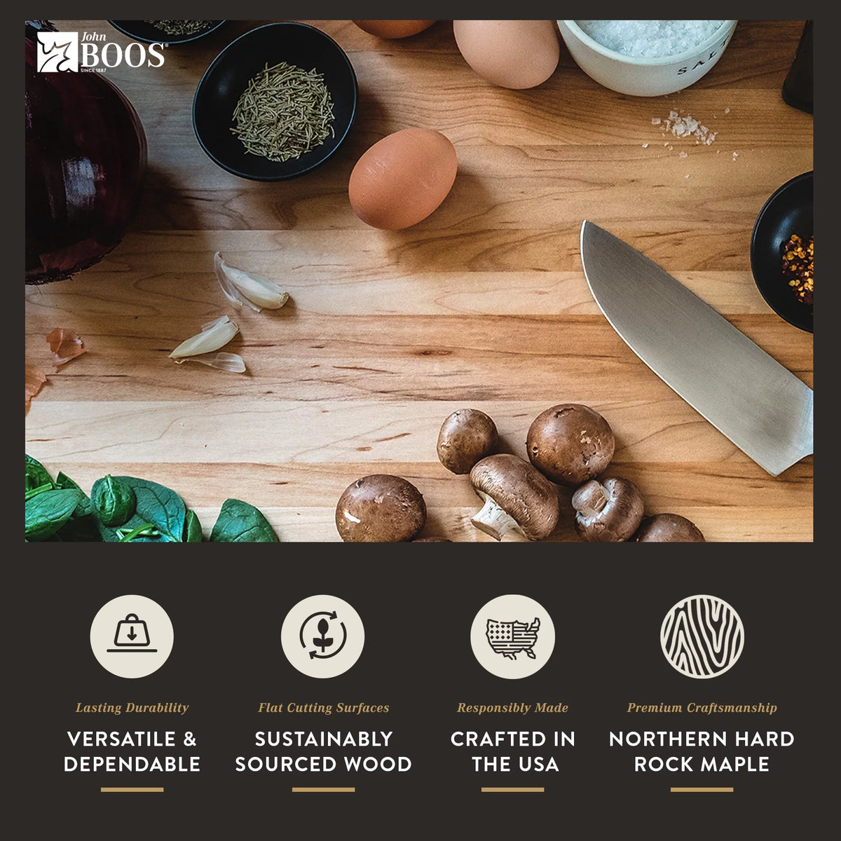 Large Maple Wood Cutting Board, 20" x 14" x 1.25" S223474