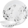 12-Piece Vitrelle Misty Leaves Chip and Break Resistant Dinner Set, Grey D3741