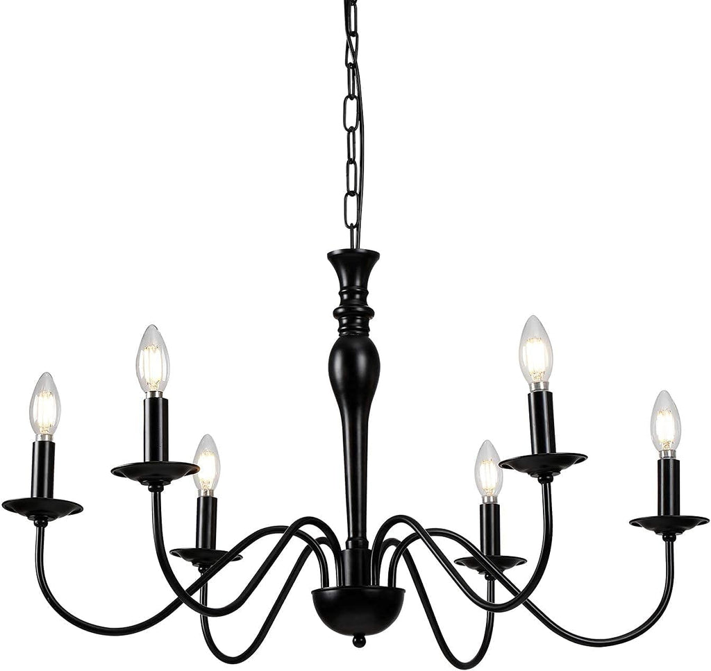 Rustic Farmhouse 6-Lights Black Metal Candle Chandelier L4383