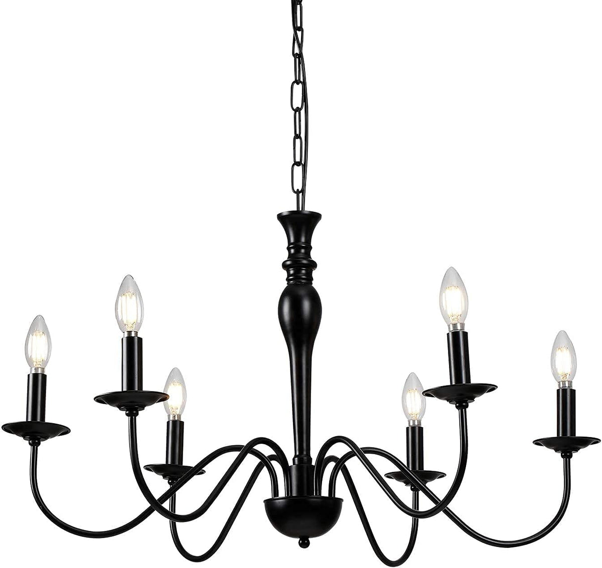 Rustic Farmhouse 6-Lights Black Metal Candle Chandelier L4383