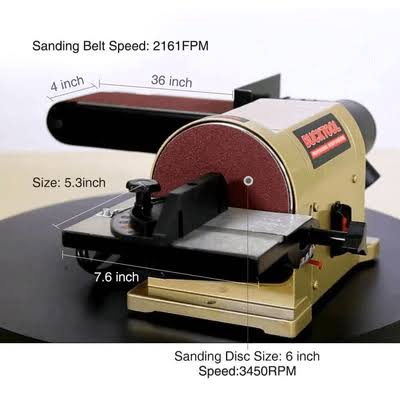 Belt Disc Sander Benchtop with 3/4HP Direct-Drive Motor and Portable Al Base I742820