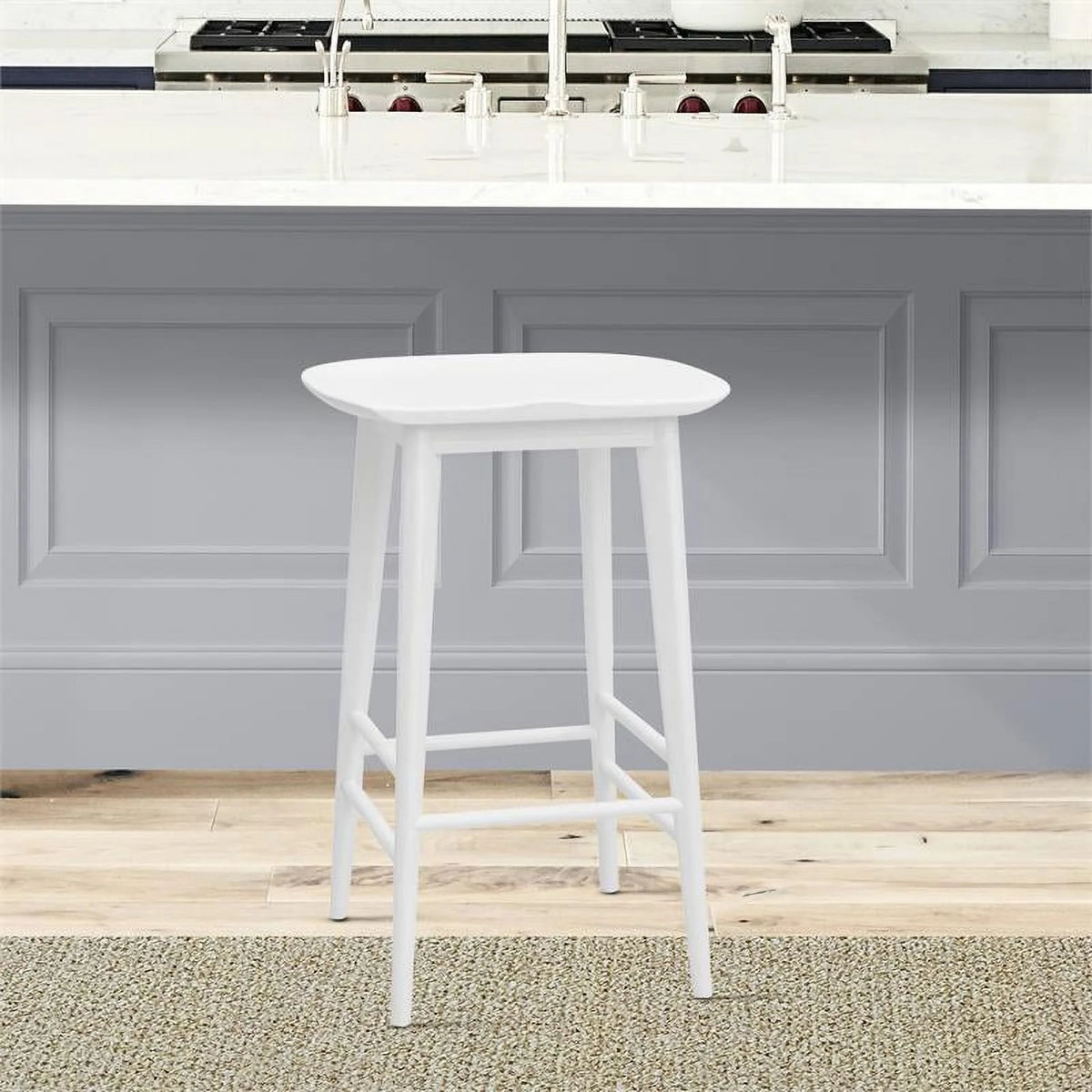 White 2 Piece Acacia Wood Counter Stool Set T65296