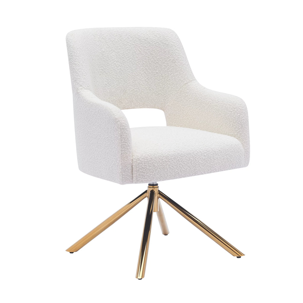 Cream Boucle Fabric Upholstered Swivel Accent Chair H872
