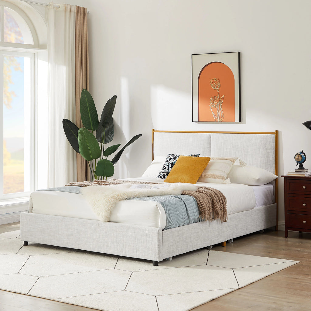 Light Gray Full-Size Metal Platform Bed Frame with Storage Drawers D57945