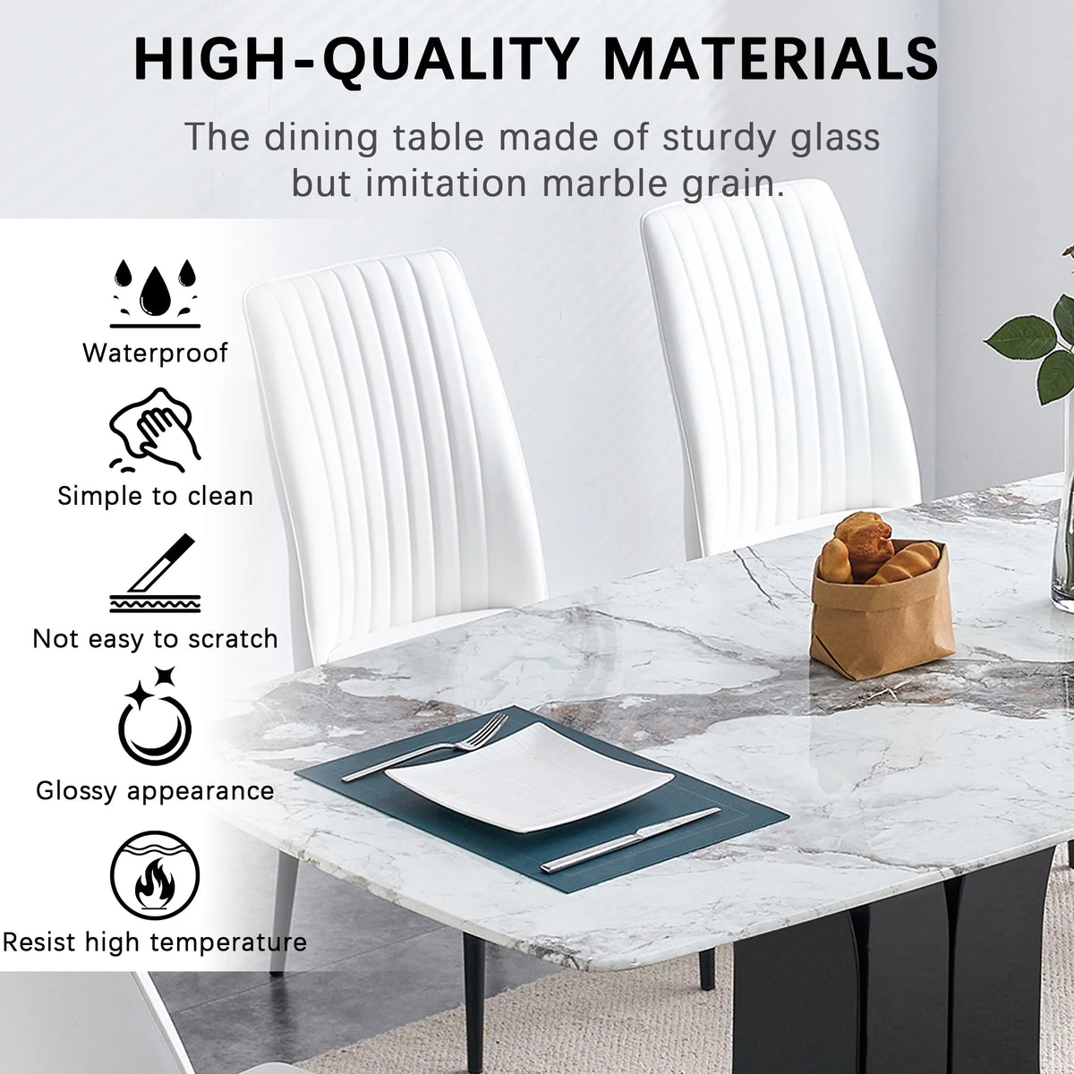 7 Piece Dining Table Set with 6 White Chairs Q37122