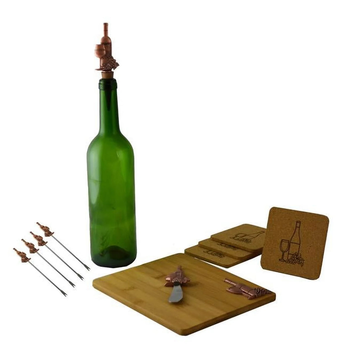 Copper Bottle & Cup Wine & Cheese Set 11 Piece L36224