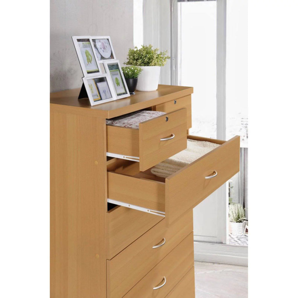 7 Drawer Wooden Jumbo Dresser Chest with 2 Top Locks, Cherry J6235