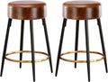 Brown Faux Leather Backless Counter Stools Set of 2 C794