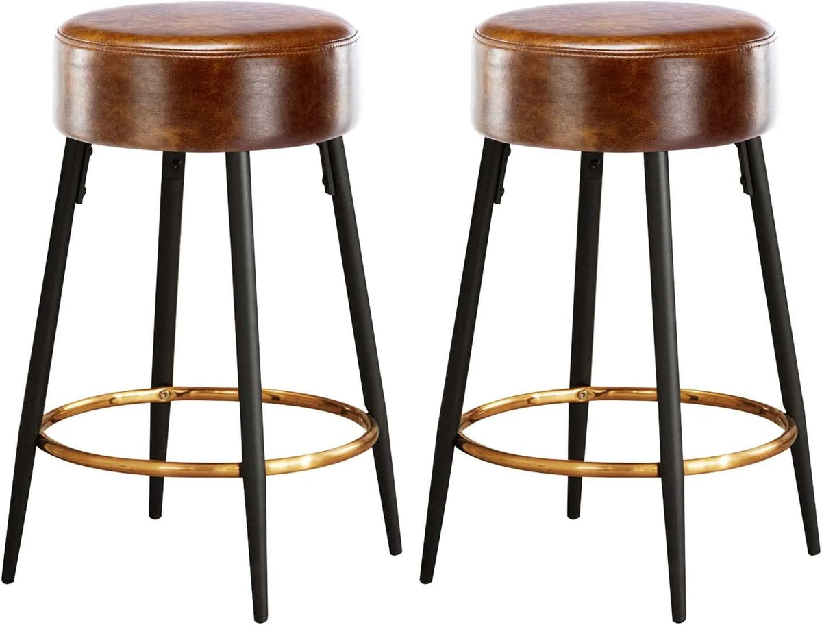 Brown Faux Leather Backless Counter Stools Set of 2 C794