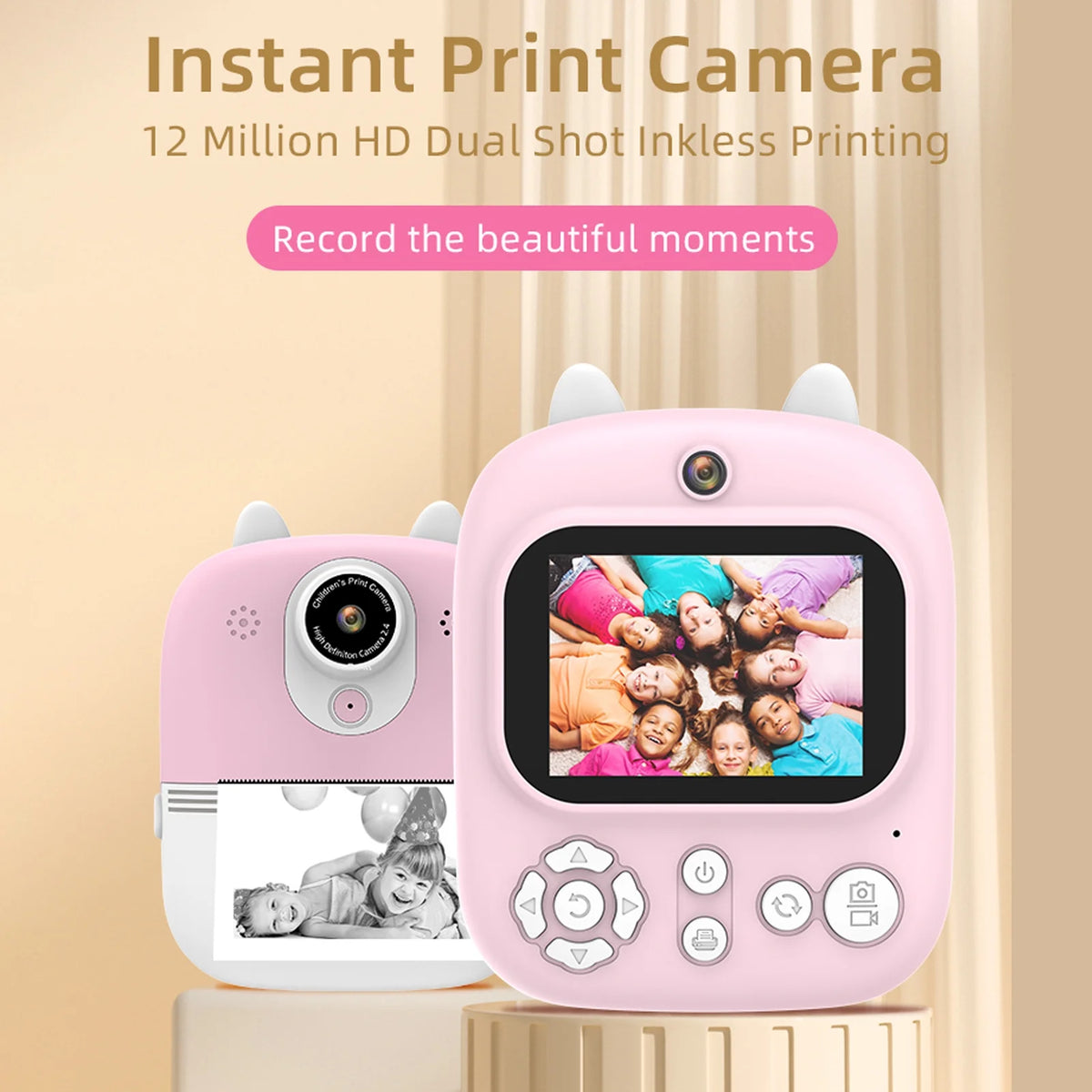 Instant Camera with Dual Lenses, 12MP, 32GB Memory, 3 Printing Paper Rolls M888188
