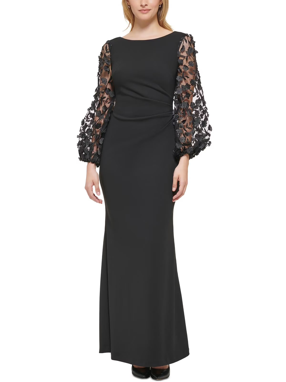 Petites Boat Neck Long Evening Dress M689565