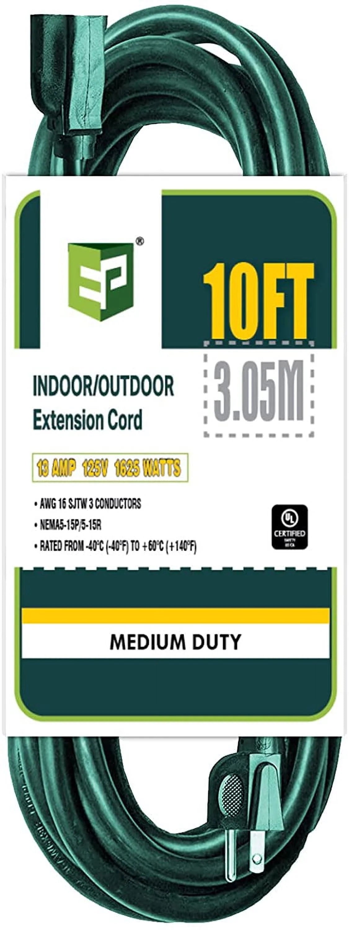 15 Ft Green 16/3 SJTW Extension Cord K5070