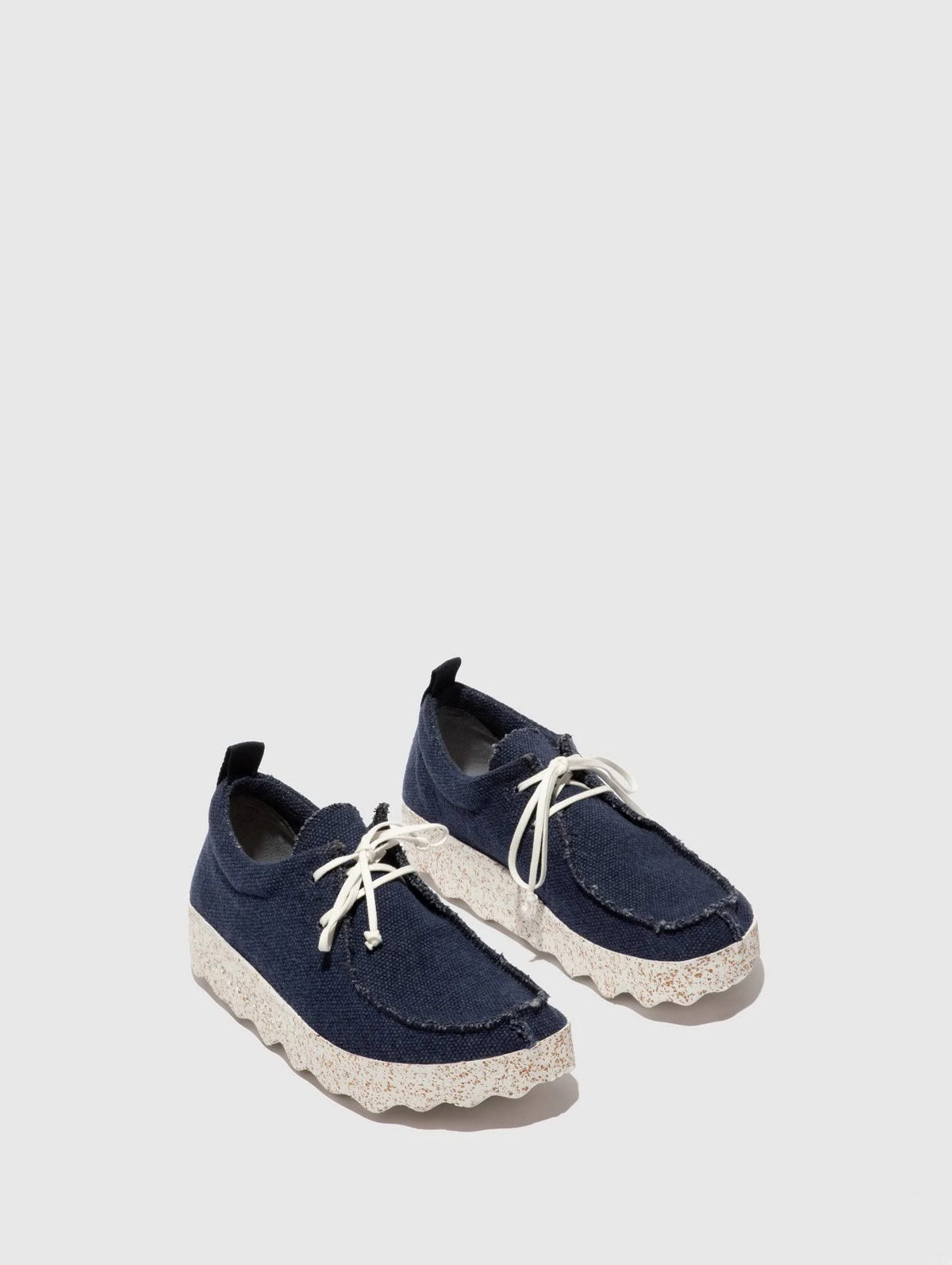 Navy Recycled Linen Lace-Up Trainers H7331