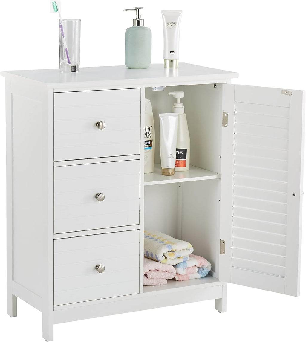 White Bathroom Storage Cabinet with 3 Drawers and 1 Two Layers Cabinet L421760