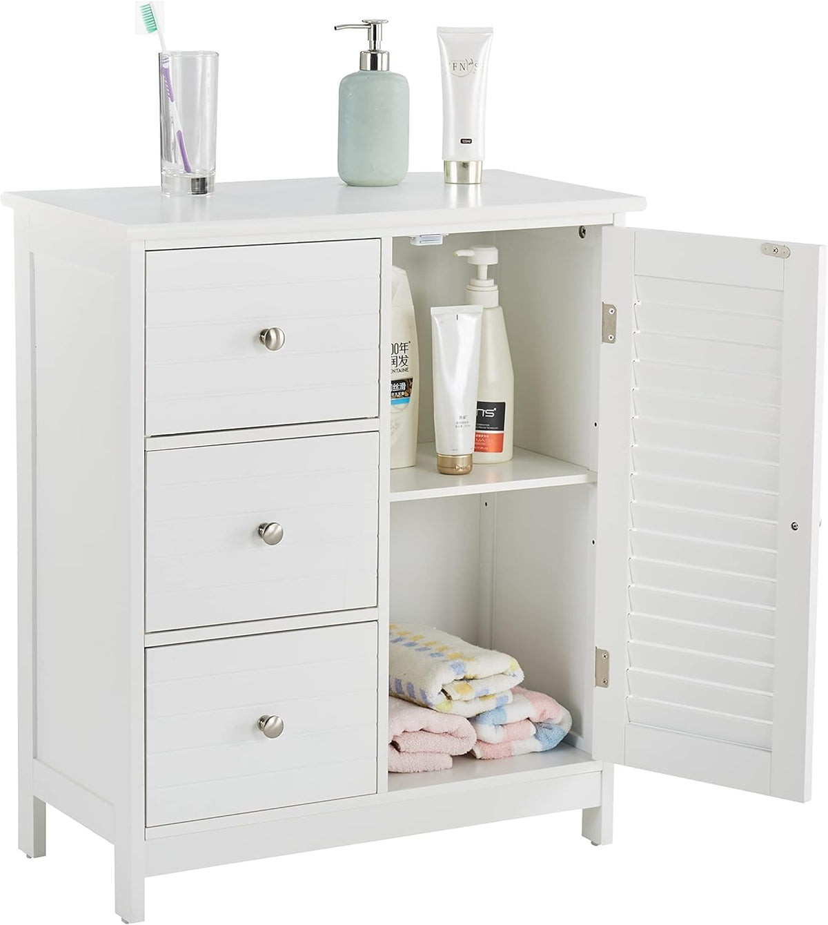 White Bathroom Storage Cabinet with 3 Drawers and 1 Two Layers Cabinet L421760