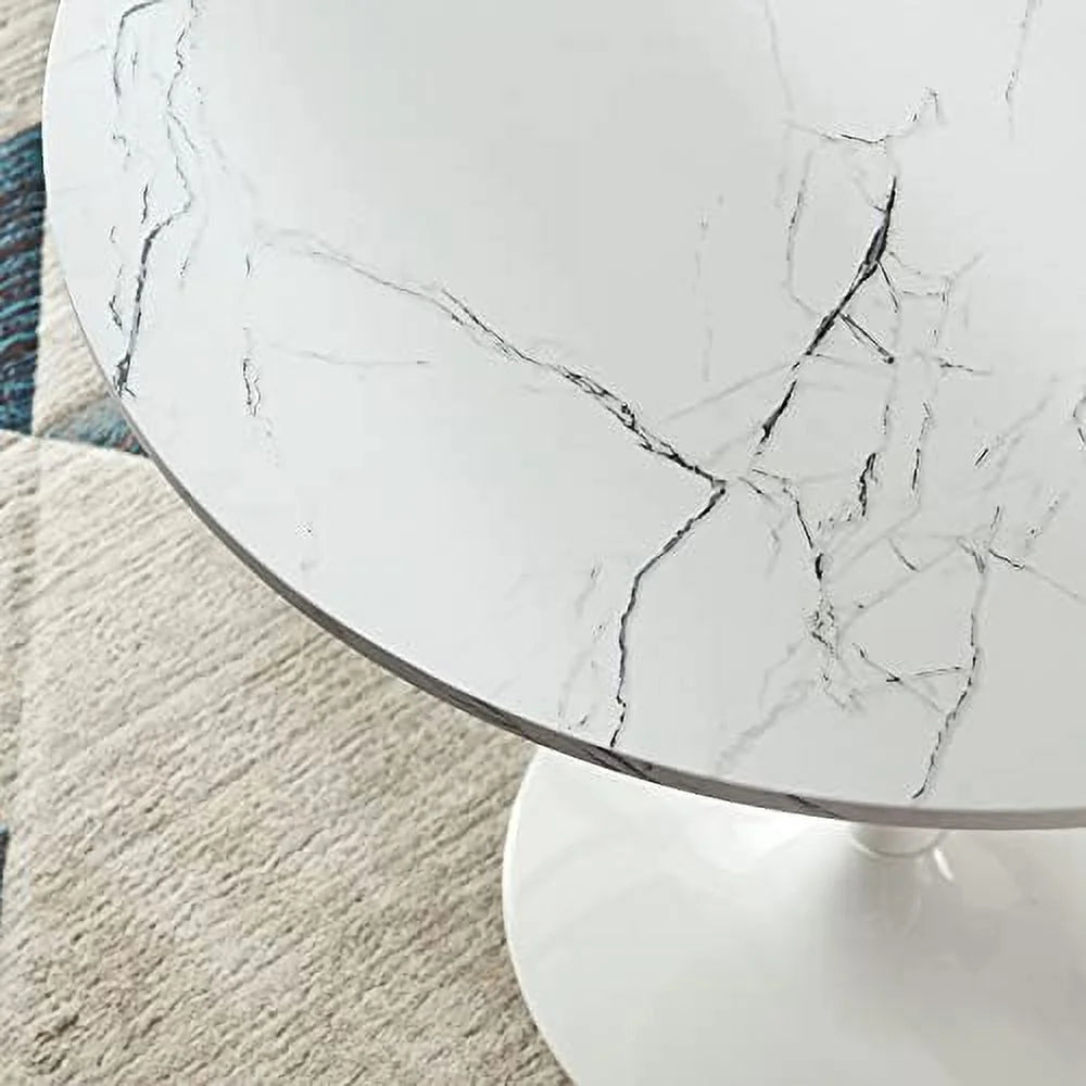 White Round Dining Table with Faux Marble Top B369236