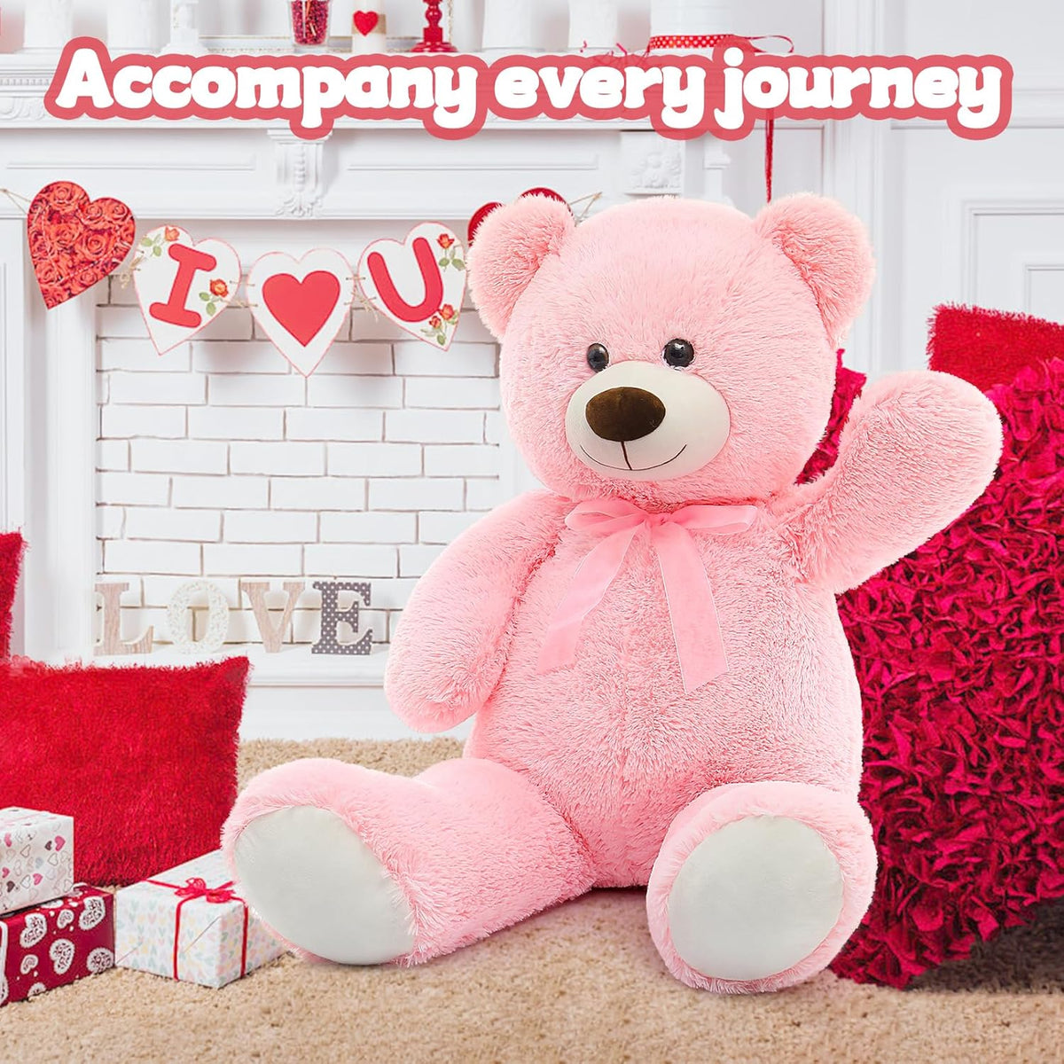 35.4'' Large Pink White Teddy Bear Plush Toy V4019