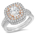 14K White Rose Gold Halo Engagement Ring Set V3772