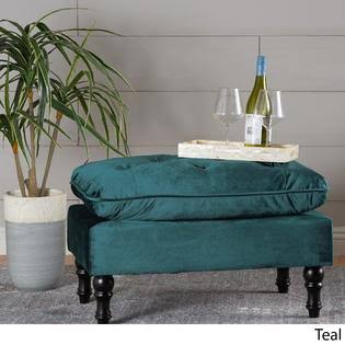 Teal Tufted Velvet Ottoman Bench V761632