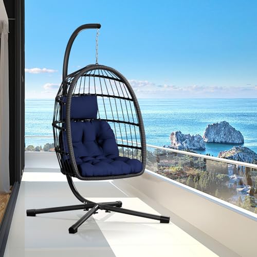 Egg Chair with Stand Rattan Wicker Hanging Swing Hammock Chair 350LBS Capacity F839