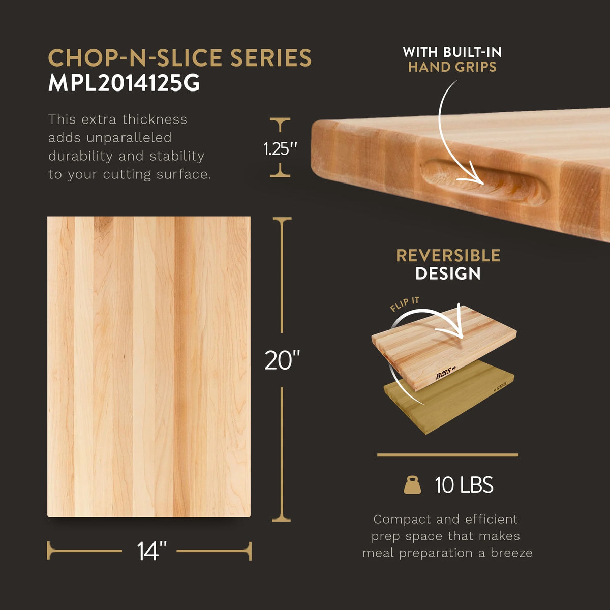 Large Maple Wood Cutting Board, 20" x 14" x 1.25" S223474