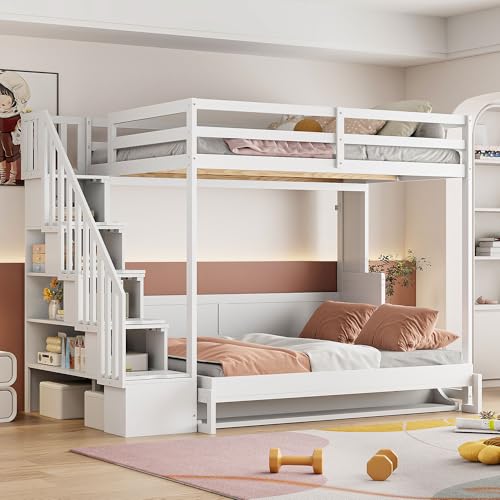 Grey Murphy Bed with Stairs and Desk O759264