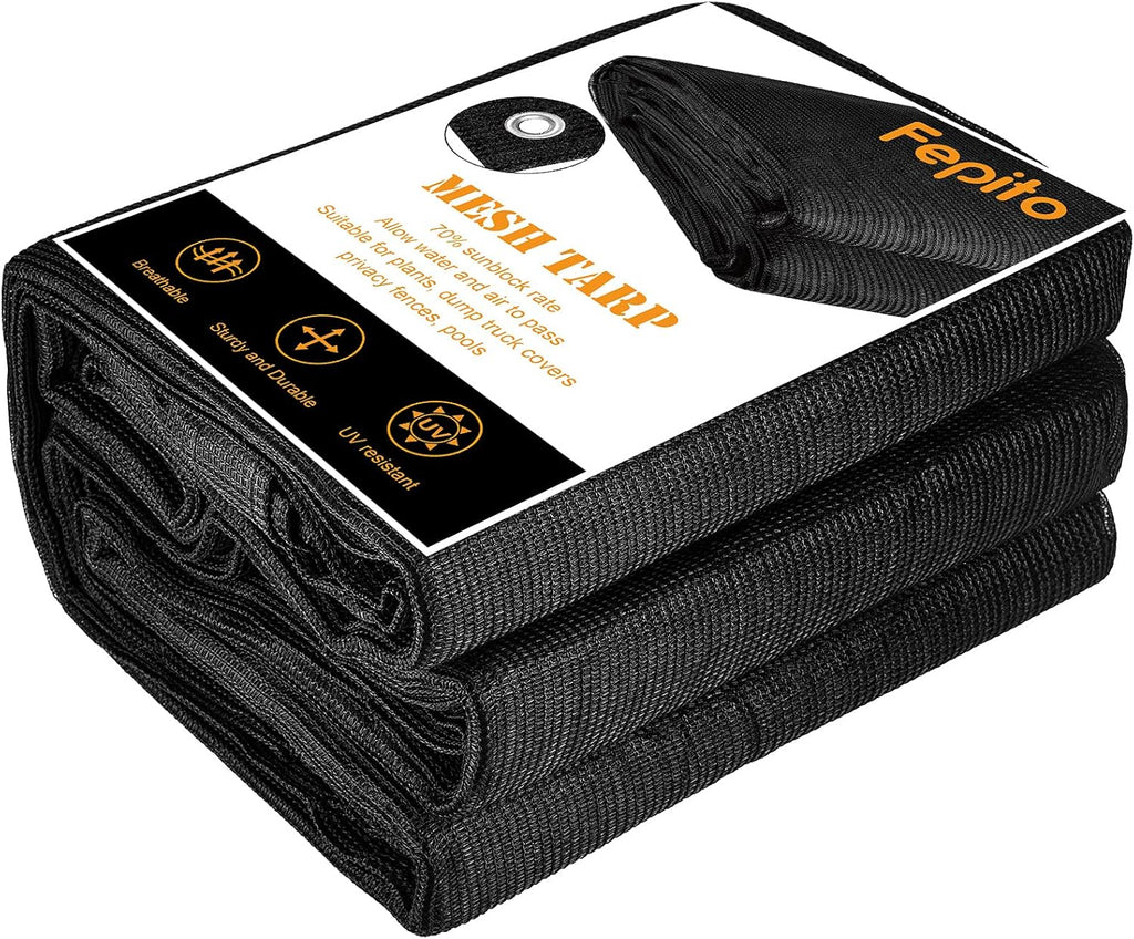 70% Heavy-Duty Mesh Tarp 8ftx16ft Black Shade Cloth Pack of 2 E764